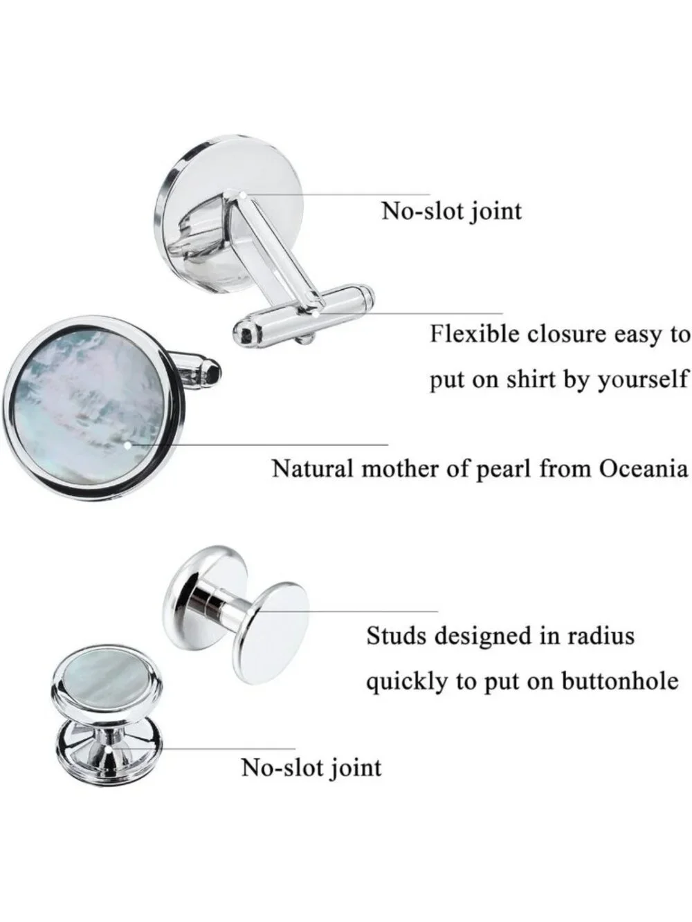 Elegant Mother-of-Pearl Tuxedo Shirt Button & Cufflink Set for Weddings & Events